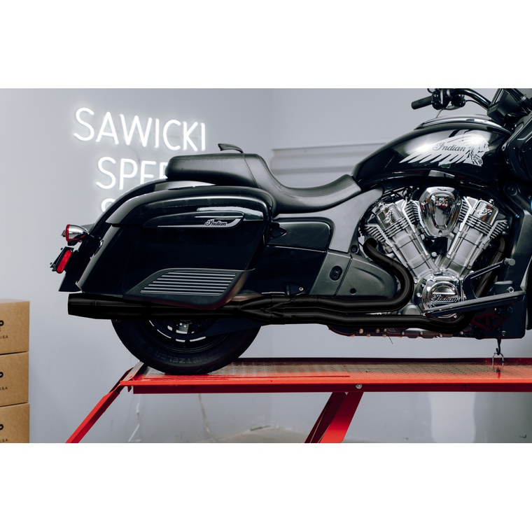 Sawicki 930-01309 Black w Billet end Cap 2:1 Full length Exhaust 2 INTO 1 Cat Delete System CHALLENGER & PURSUIT