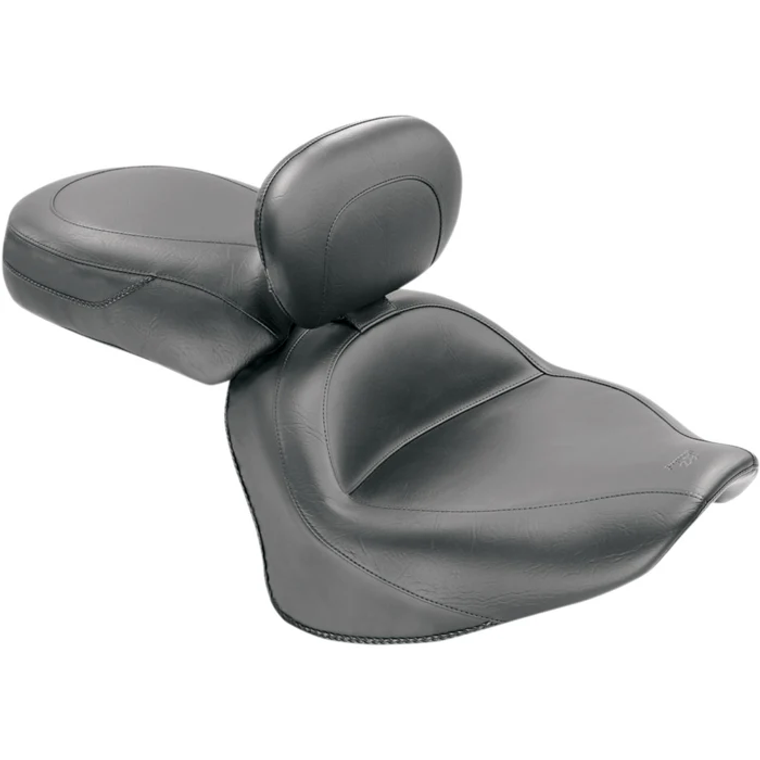 Mustang 79477 Vintage Wide Touring Seat With Driver Backrest Seat - Vintage - Wide - Touring - With Driver Backrest - Two-Piece - Smooth - Black - VStar 1300