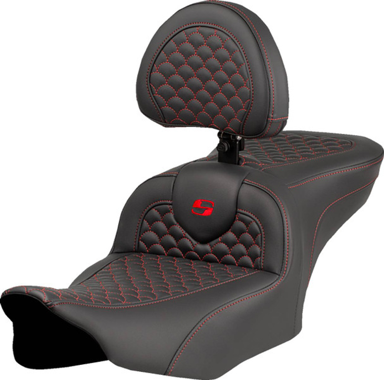 Saddlemen 823-07-208B4 Roadsofa™ Seat - Dragon Scale Stitch - Red Stitch - w/ Backrest - FLTR/FLHX '23-'24