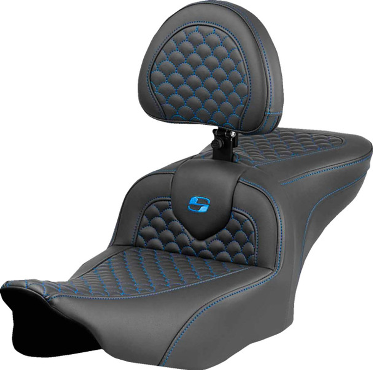 Saddlemen 823-07-208B1 Roadsofa™ Seat - Dragon Scale Stitch - Blue Stitch - w/ Backrest - FLTR/FLHX '23-'24