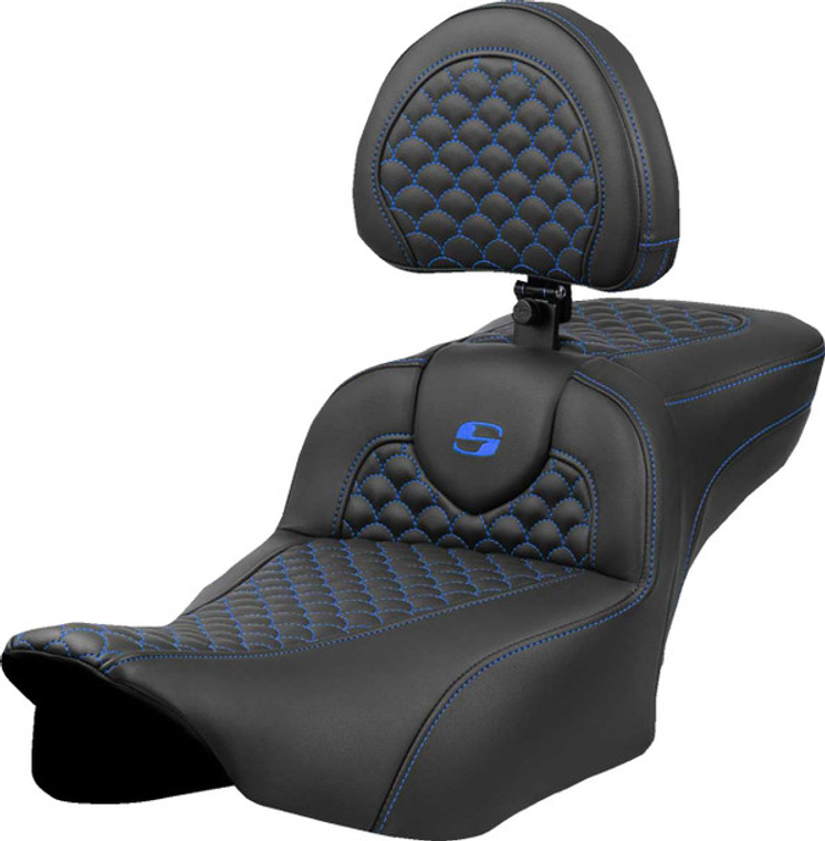 Saddlemen 823-07-209B1 Roadsofa™ Extended Reach Seat - Dragon Scale Stitch - Blue Stitch - w/ Backrest - FLTR/FLHX '23-'24