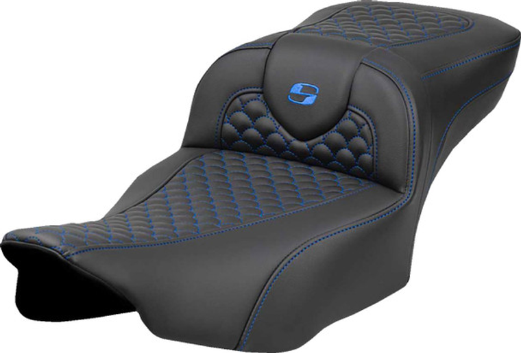 Saddlemen 823-07-20901 Roadsofa™ Extended Reach Seat - Dragon Scale Stitch - Blue Stitch-w/o Backrest - FLTR/FLHX '23-'24