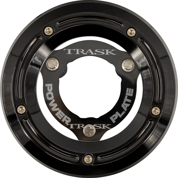 Trask Black Derby Cover Black Clutch Power Plate 18-25 Softail TM-0052-BK-bk Trask Black Derby Cover Black Clutch Power Plate 18-25 Softail TM-0052-BK-bk