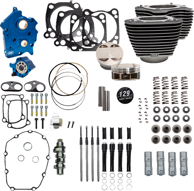 S&S 310-1225C 129" Wrinkle Black Power pack 550 chain cam Oil cooled M8 S&S 310-1225C 129" Wrinkle Black Power pack 550 chain cam Oil cooled M8
