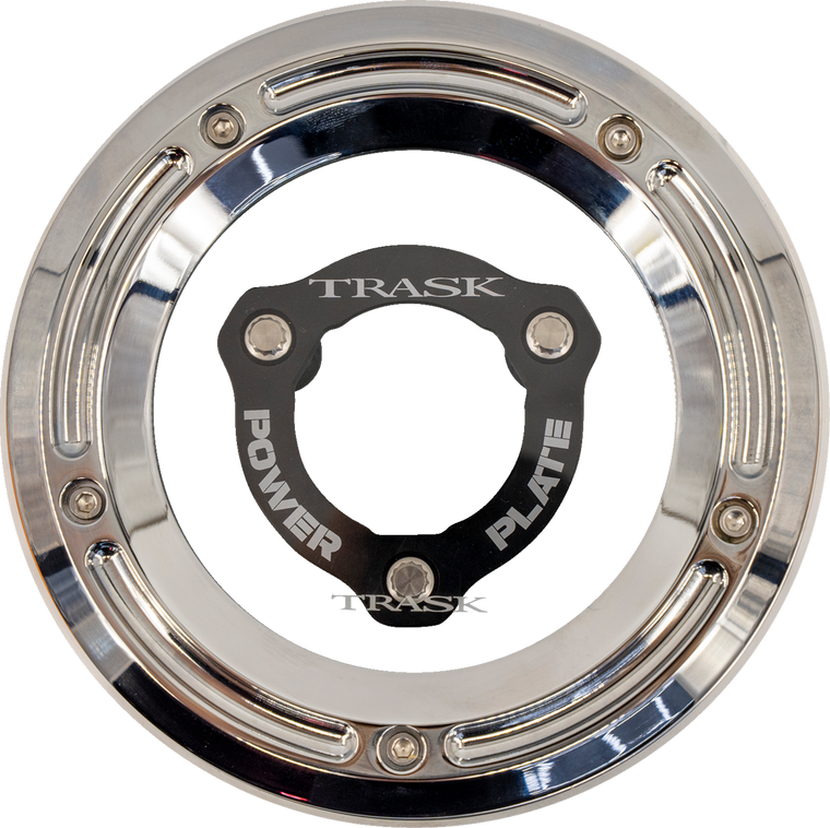 Trask Chrome Derby Cover Black Clutch Power Plate 17-25 FL Glide TM-0051-CH-BK