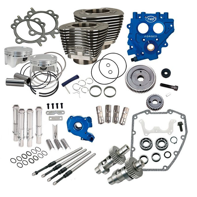 S&S 330-0665 100" Power Package for HD Twin Cam 88 Models with 585 Easy Start gear drive Cams Wrinkle Black