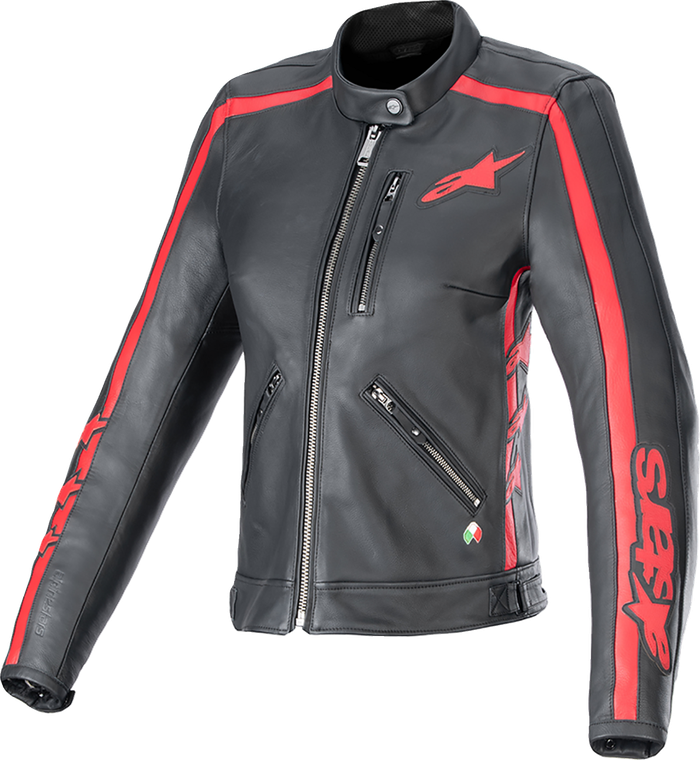 ALPINESTARS 3113924-1346-S Stella Dyno Leather Jacket - Black/Haute Red Small