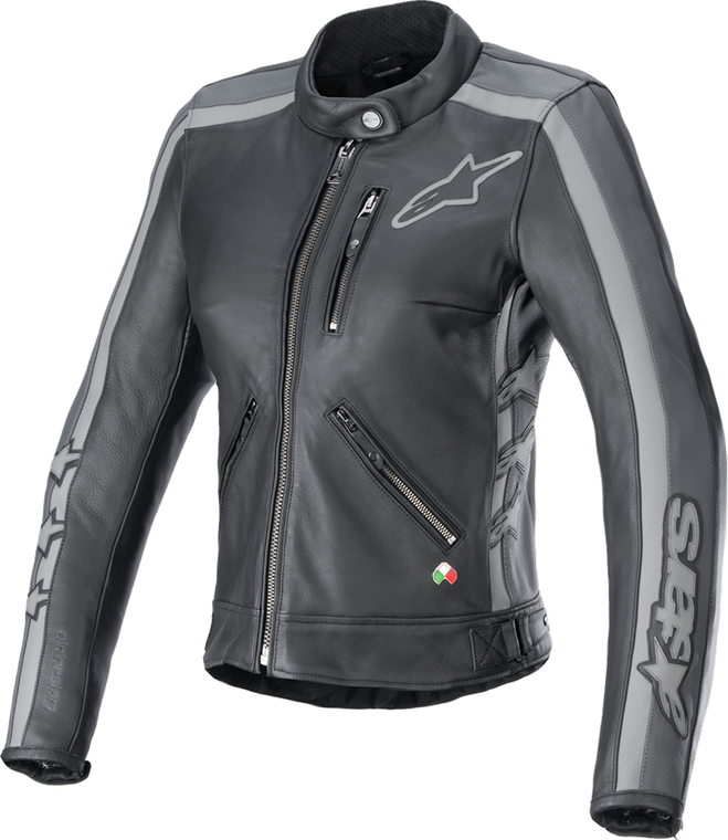 ALPINESTARS 3113924-1296-M Stella Dyno Leather Jacket - Black Tar Gray/Dark Gray Medium