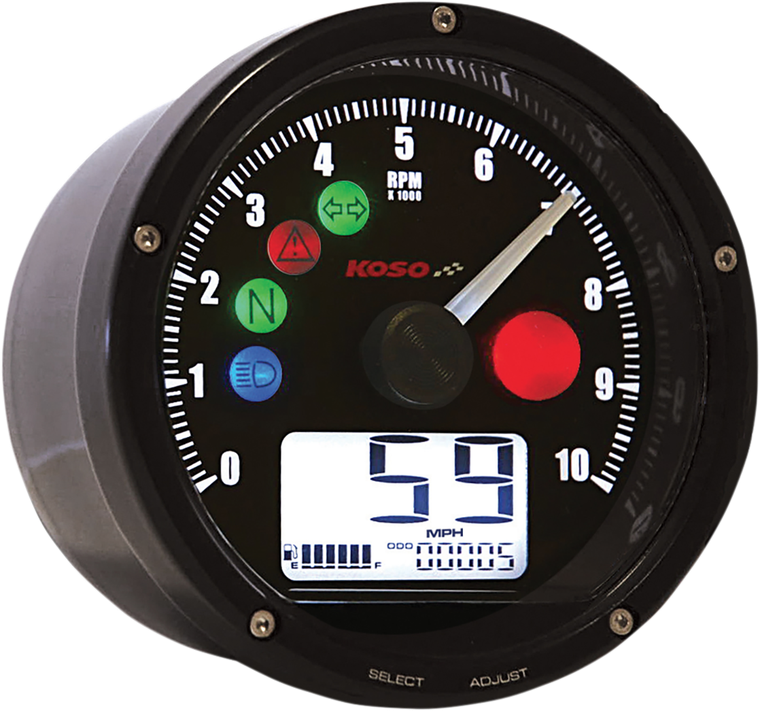 KOSO NORTH AMERICA BA035K00-HD TNT-01 Electronic Speedometer/Tachometer - Black Face Black Housing 3" Diameter x 1.75" D