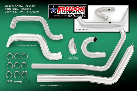 Freedom HD01904 Chrome True Dual Headers Softail 07-17