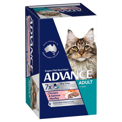 ADVANCE Adult Chicken And Salmon Medley Wet Cat Food Trays 7 X 85G