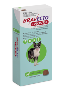 Bravecto 1-Month Chews for Medium Dogs10-20kgs Green