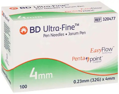 BD Ultra-Fine Pen Needle 32G 4mm 100 Pack (NO SYRINGE) BD Ultra-Fine Pen Needle 32G 4mm 100 Pack (NO SYRINGE)