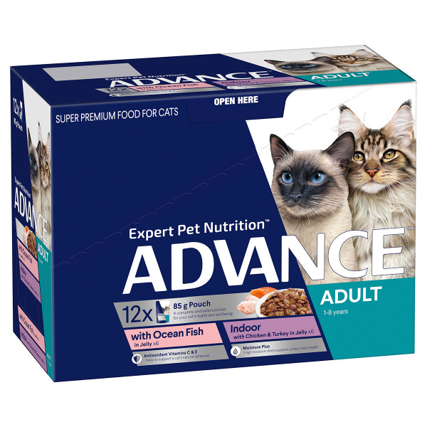 ADVANCE FELINE ADULT INDOOR FISH CHICKEN AND TURKEY 12x85GM