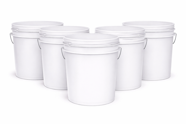 5 gallon pails (buckets) in WHITE color - SET OF  FIVE