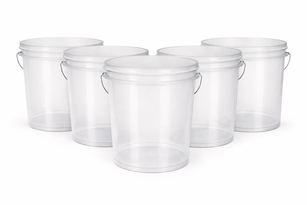 Clear Translucent 5 gallon/19L pails (buckets)  - SET OF  FIVE - lids sold separately