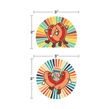 Retro LGBTQ Dancing Hot Dog Stickers for water bottles, laptops, notebooks, planners, and cups!