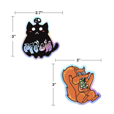 Cute Cartoon Mushroom Cat and Squirrel Holographic Sticker 2-Pack - 3