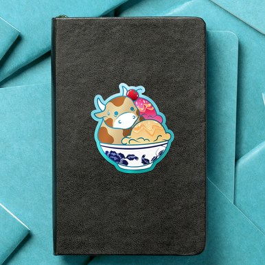 Cute Food Animals Cow Sundae Sticker 3" - 3