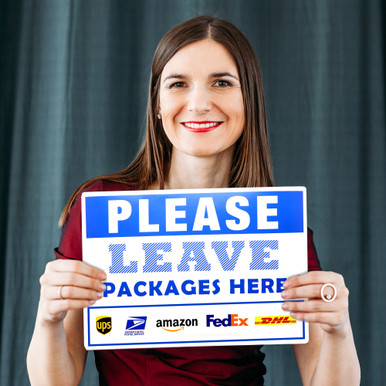 Please Leave Package Here Sticker Vinyl Sign - Blue, 14x10" - 4