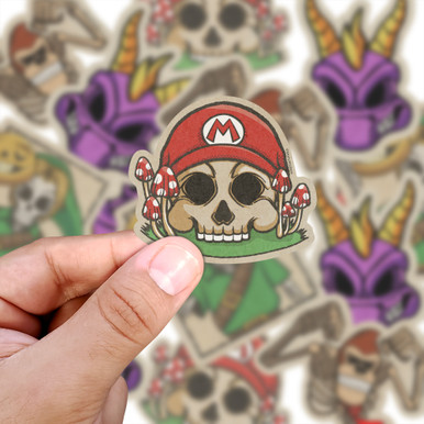 Retro Newsprint Video Game Inspired Skulls 4 Pack, 3x3" - 2