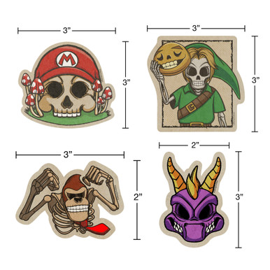 Retro Newsprint Video Game Inspired Skulls 4 Pack, 3x3" - 3