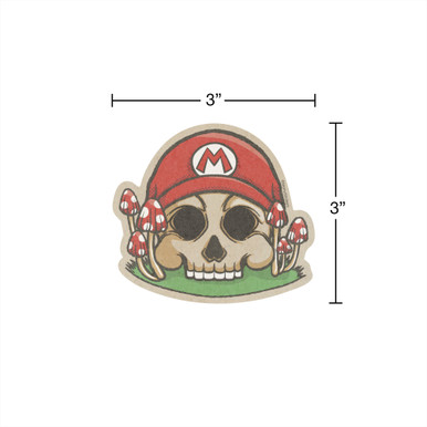 Retro Newsprint Video Game Inspired Mario Skull, 3x3" - 2