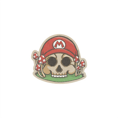 Retro Newsprint Video Game Inspired Mario Skull, 3x3" - 1