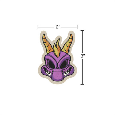 Retro Newsprint Video Game Inspired Spyro Skull, 2x3" - 2