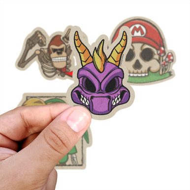 Retro Newsprint Video Game Inspired Spyro Skull, 2x3" - 3