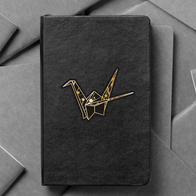 Origami Brushed Gold Crane Cherry Blossom Sticker, 3" - 3