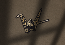 Origami Brushed Gold Crane Cherry Blossom Sticker