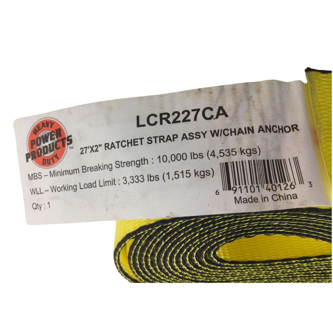 2" x 27' Ratchet Strap Assembly w/ Chain Anchor Long Wide Handle LCR227CA