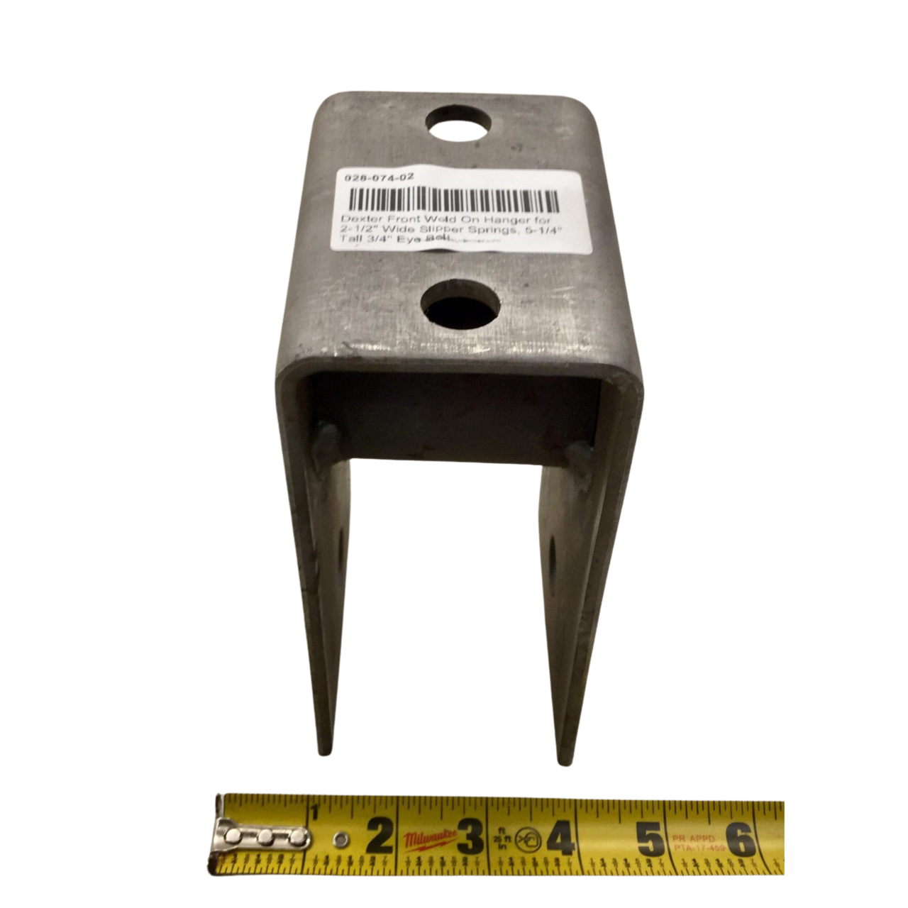 Dexter Front Weld On Hanger for 2-1/2" Wide Slipper Springs, 5-1/4" Top to Center 3/4" Eye Bolt