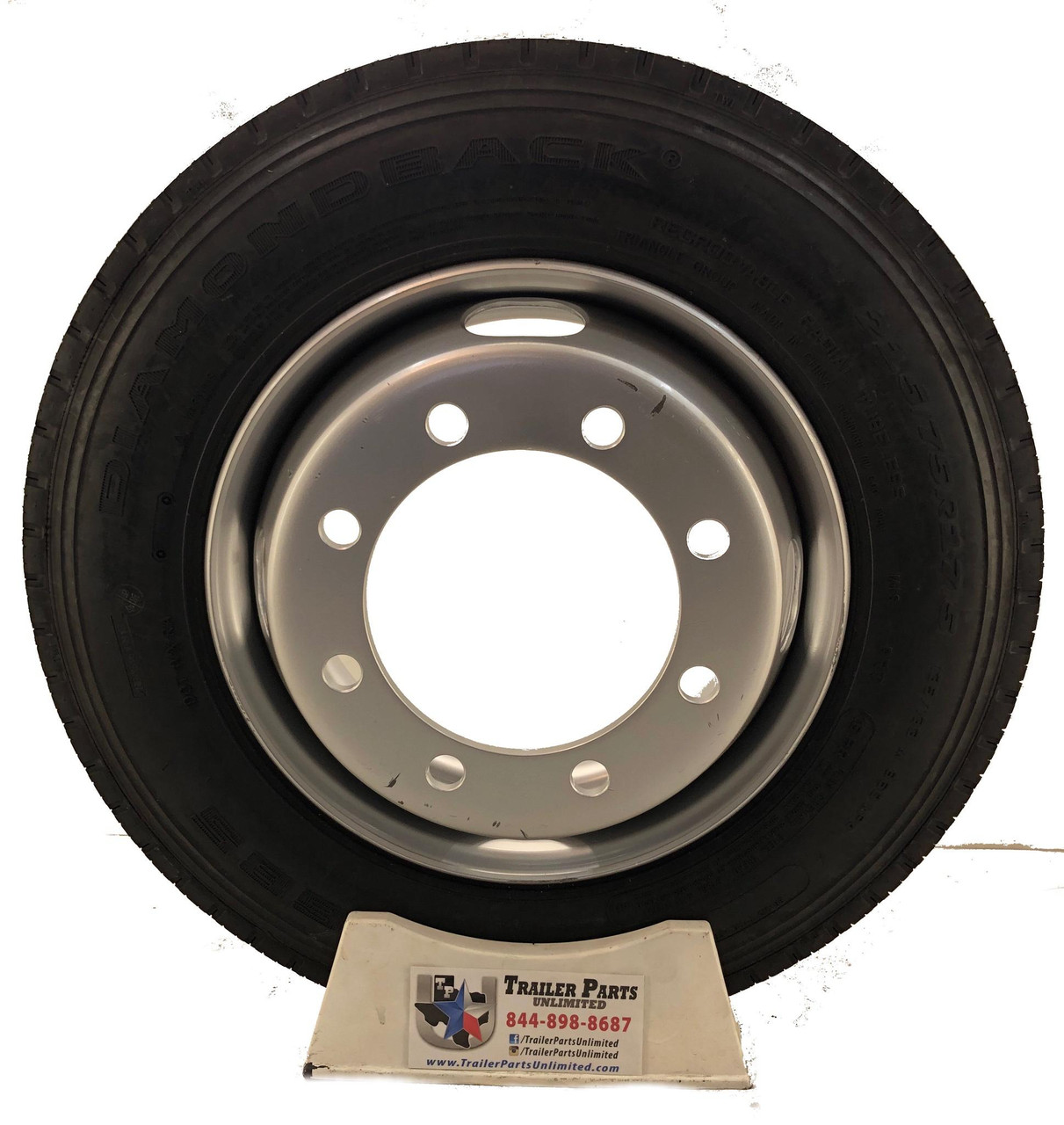 215/75R17.5 16-Ply DiamondBack All Steel Tire on Silver Dual 8x275