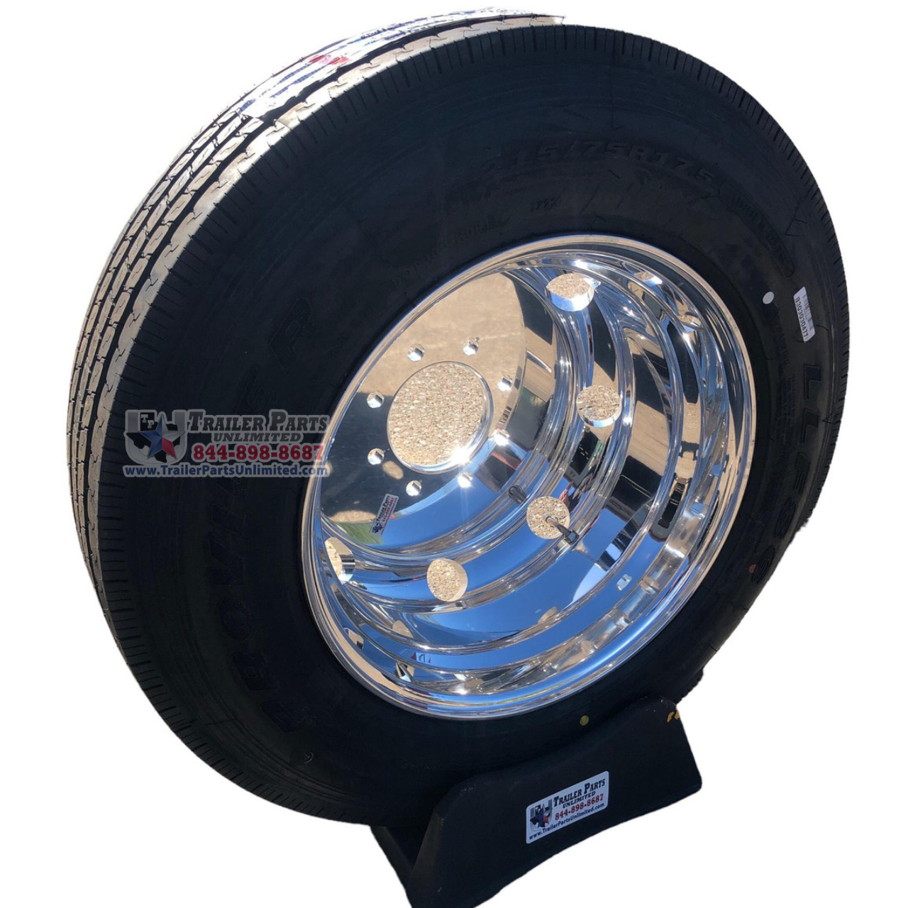 215/75R17.5 16-Ply Provider All Steel Tire on Polished Aluminum Dual Wheel 8x6.5"