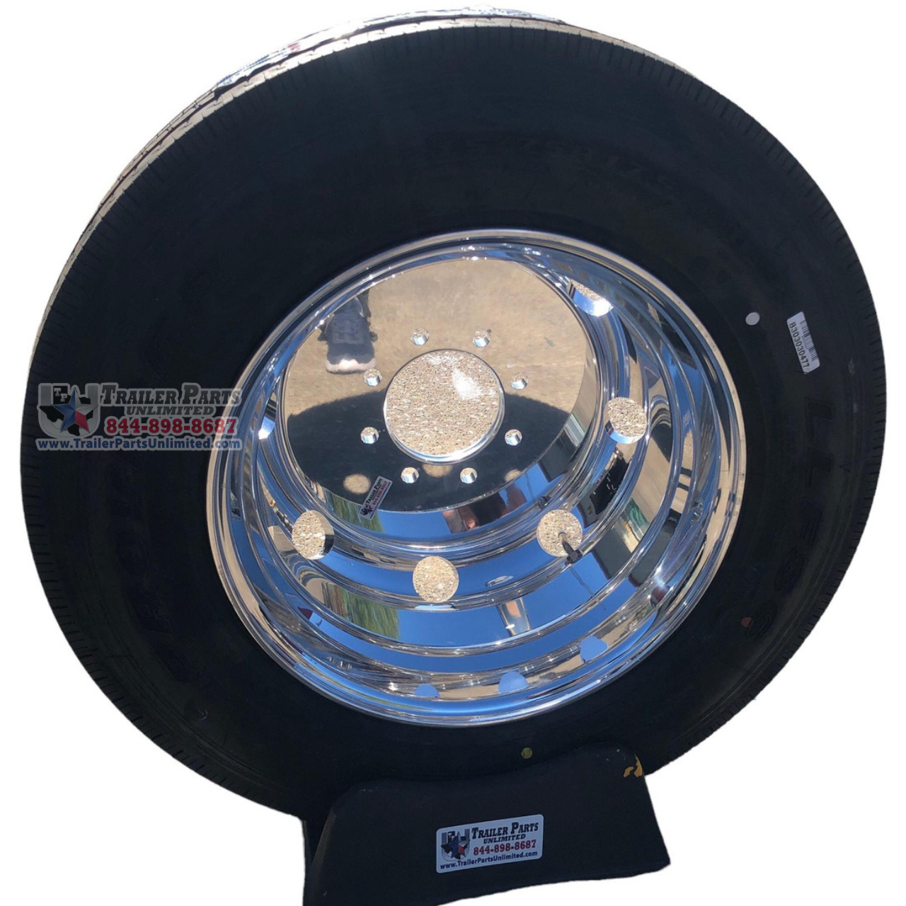 215/75R17.5 16-Ply Provider All Steel Tire on Polished Aluminum Dual Wheel 8x6.5"