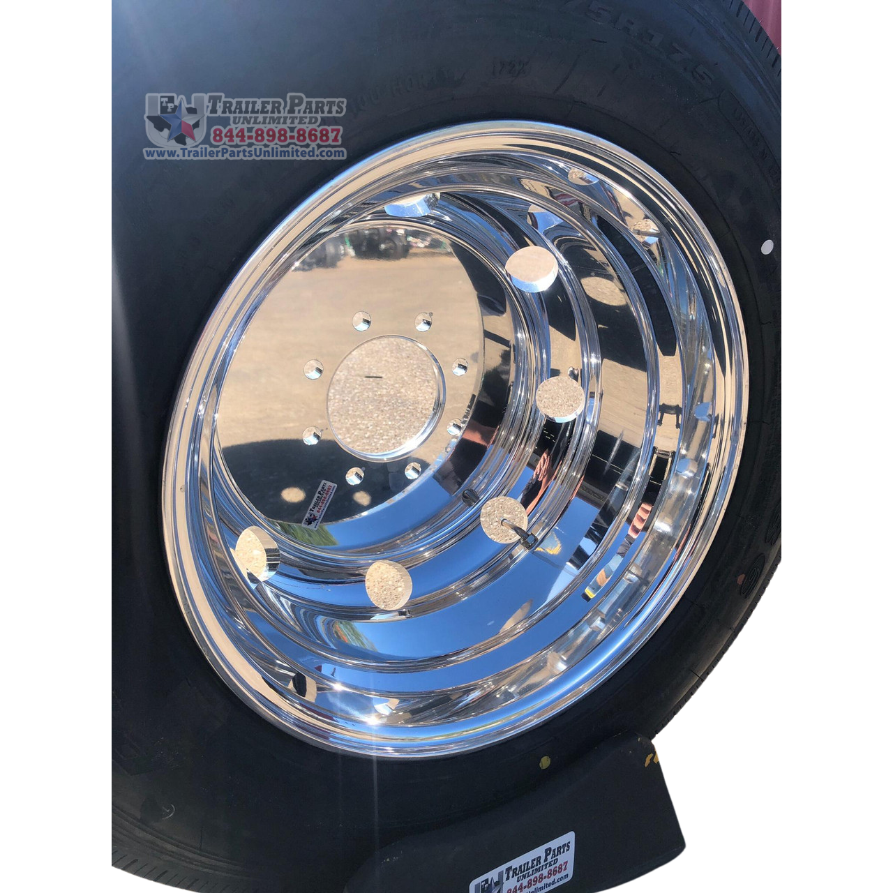 215/75R17.5 16-Ply Provider All Steel Tire on Polished Aluminum Dual Wheel 8x6.5"