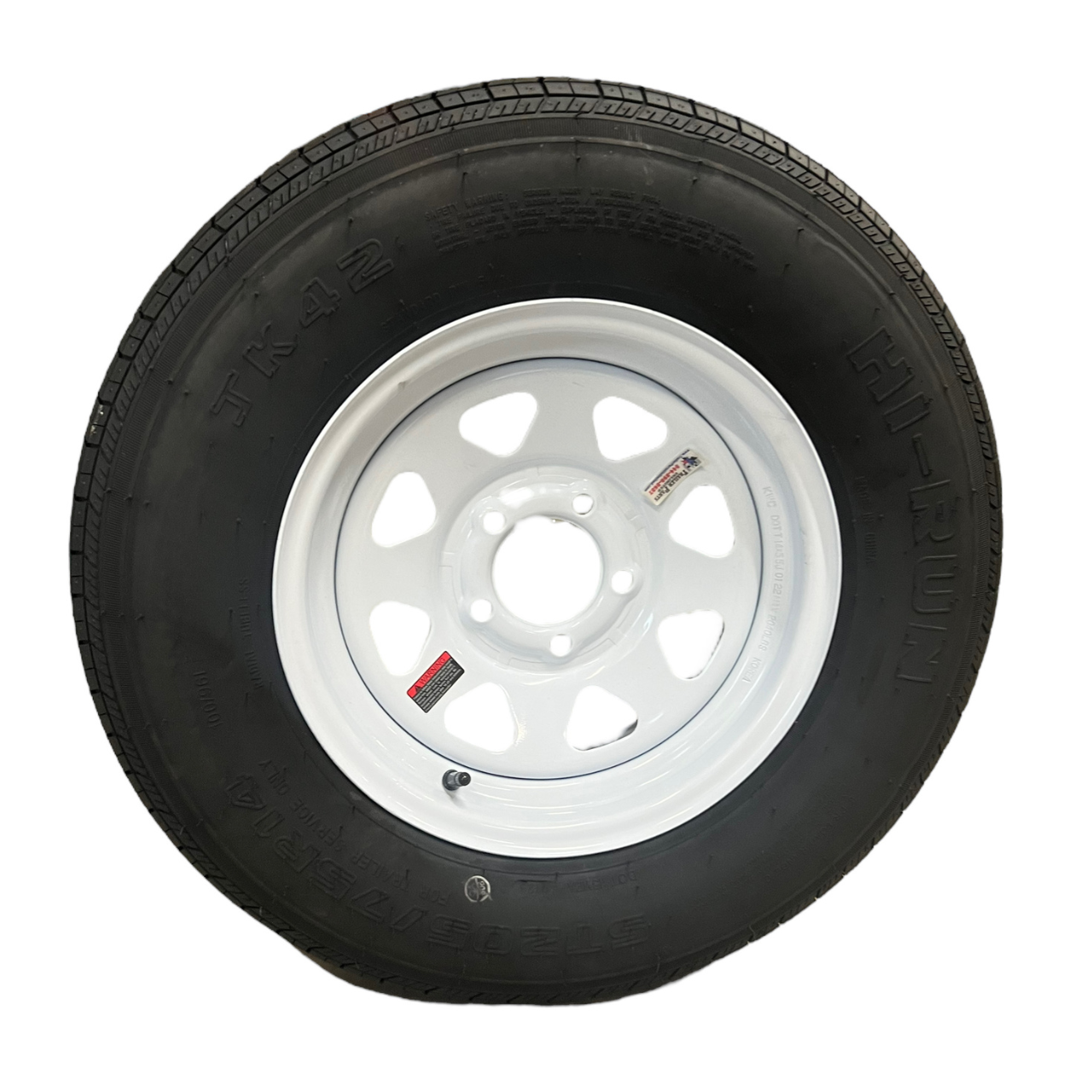 ST205/75R14 6-Ply LRC Hi Run Radial Trailer Tire on White Spoke Wheel 5x4.5