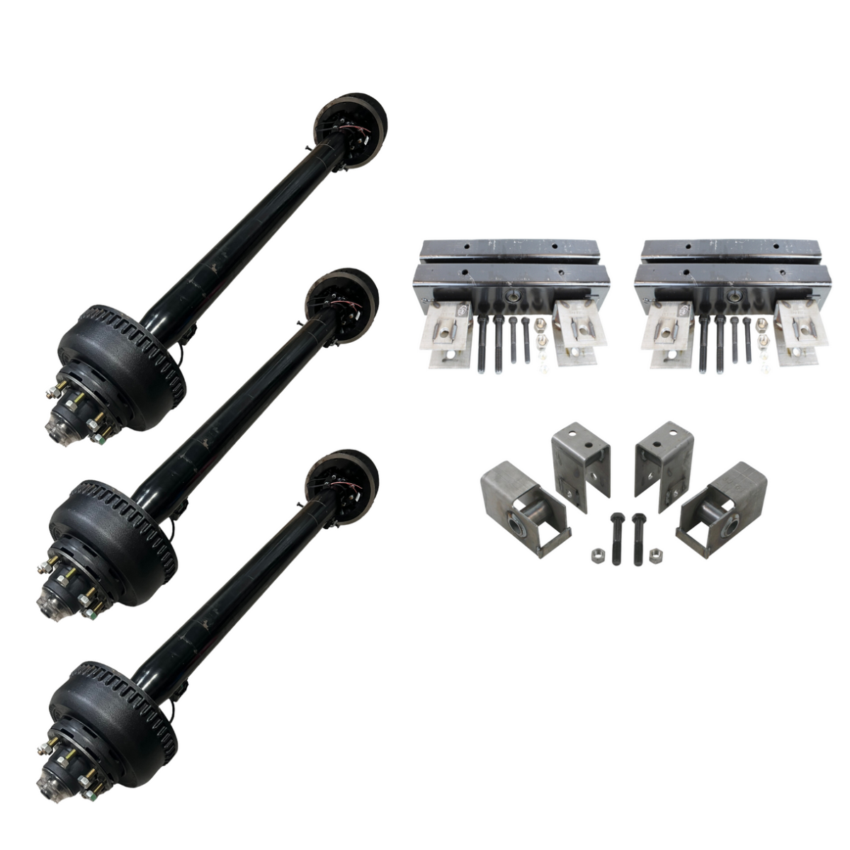 30K Triple Axle Kit | 3 x 10K Axles w/ Electric Brakes | 74"/47" Springs | Complete