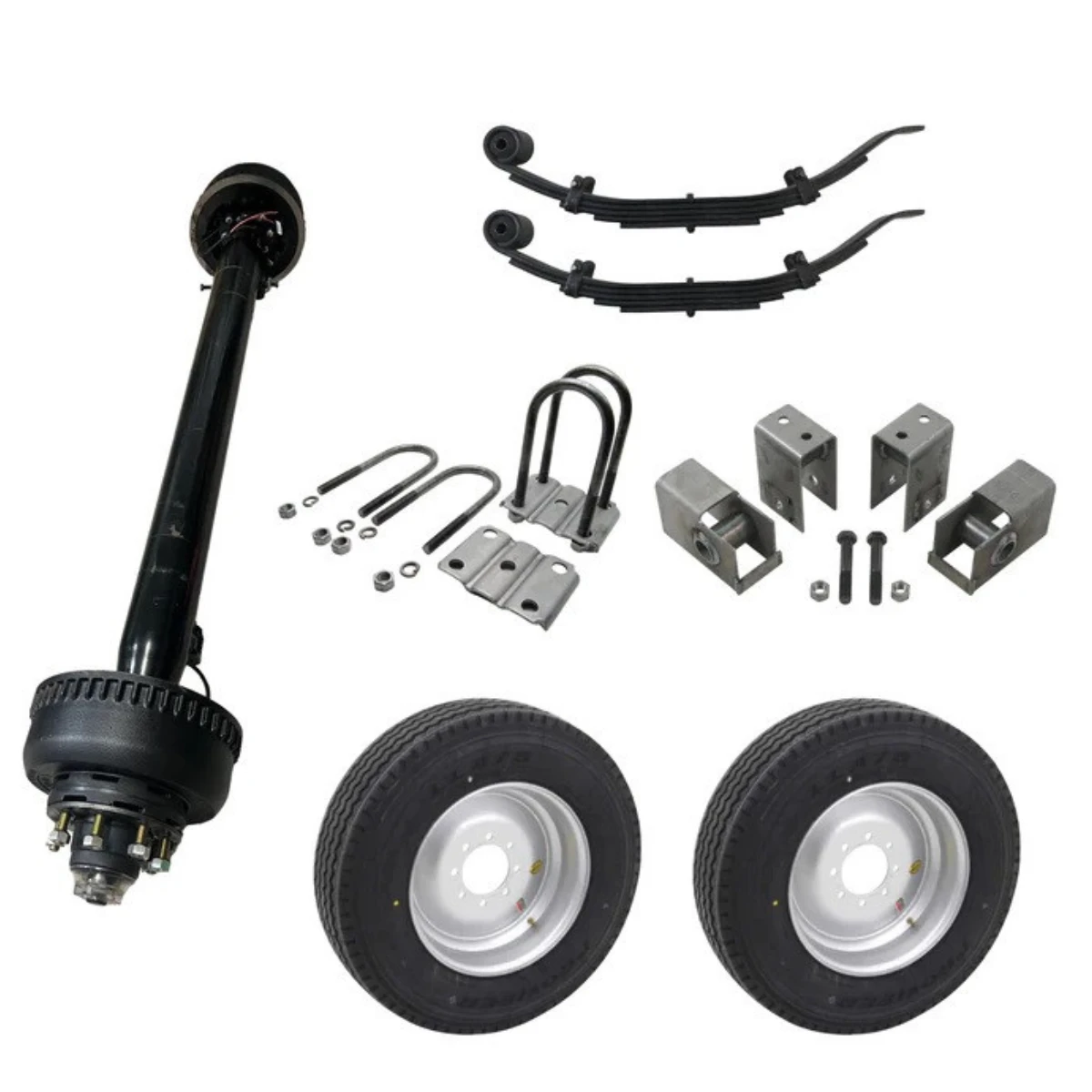 10k carter single axle tire wheel kit -175 silver singles 16ply tandem hanger kit 48