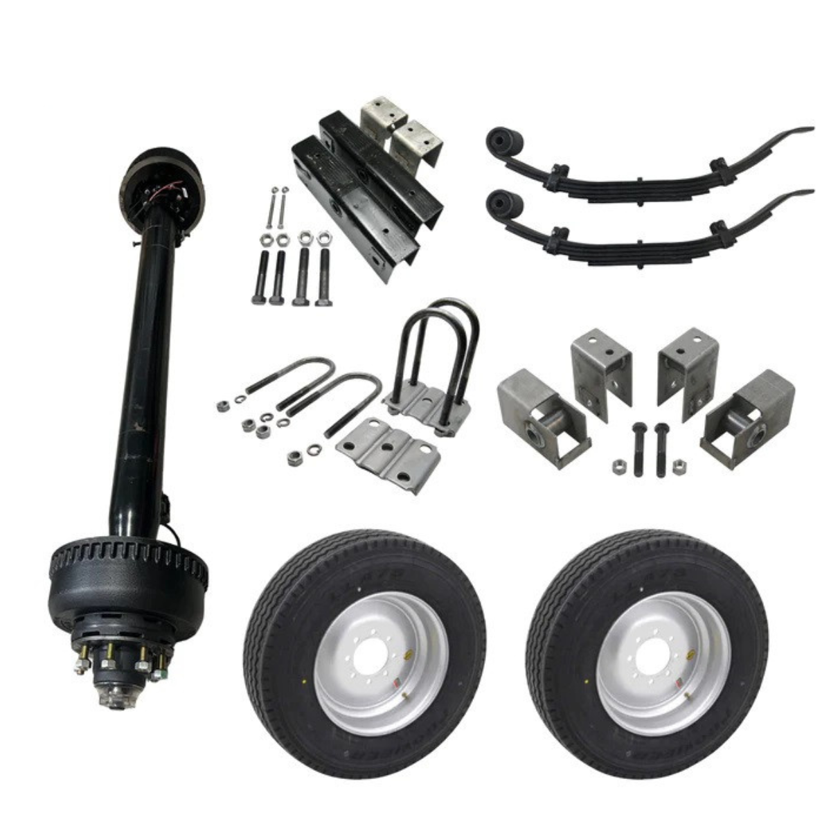 10k carter single axle tire wheel kit -175 silver singles 16ply tandem hanger kit 48