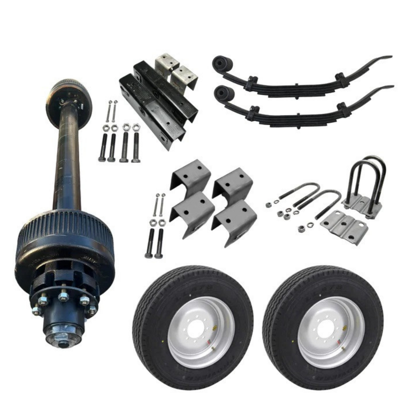 Heavy-Duty 12k Carter Trailer Axle Kit Showcasing High-Performance 17.5" Super Single Wheels - Perfect for Large Trailers and Commercial Use