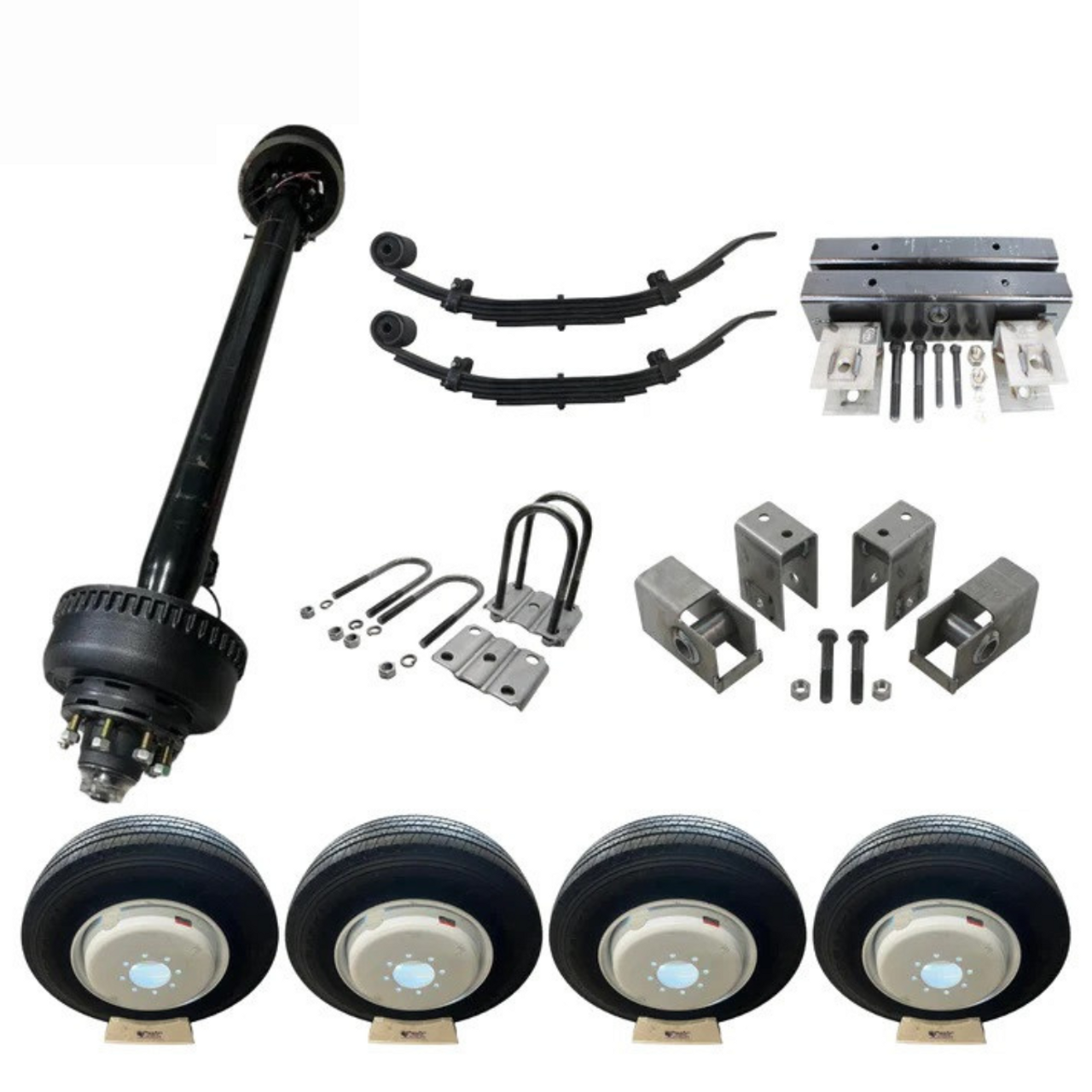 10,000 lb Carter Single Trailer Axle Tire Wheel Kit - 17.5" White Duals 10,000 lb Carter Single Trailer Axle Tire Wheel Kit - 17.5" White Duals