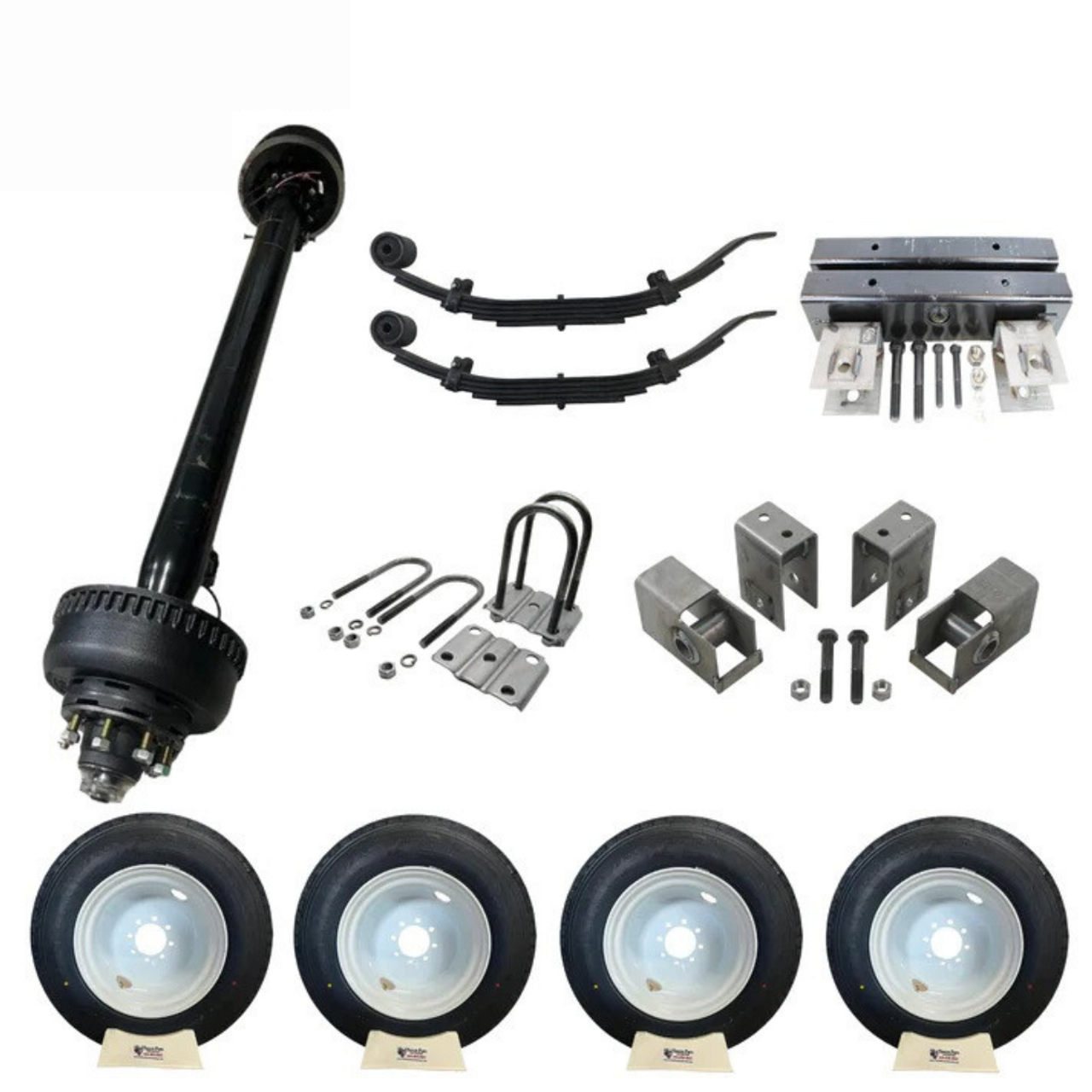 10,000 lb Carter Single Trailer Axle Tire Wheel Kit - 17.5" White Duals 10,000 lb Carter Single Trailer Axle Tire Wheel Kit - 17.5" White Duals