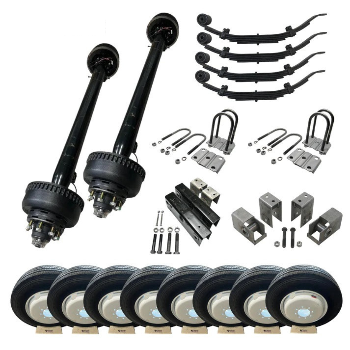 Complete 20K Carter Tandem Trailer Axle Kit, ready for installation, highlighting its suitability as a Dexter alternative for custom and DIY trailer projects