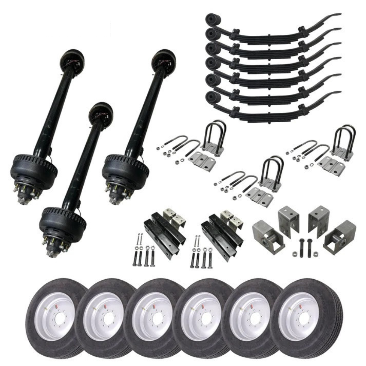 Robust 10k Carter Triple Axle Trailer Kit with 17.5” super single wheels, offering a 30K load capacity and serving as an efficient Dexter axle alternative