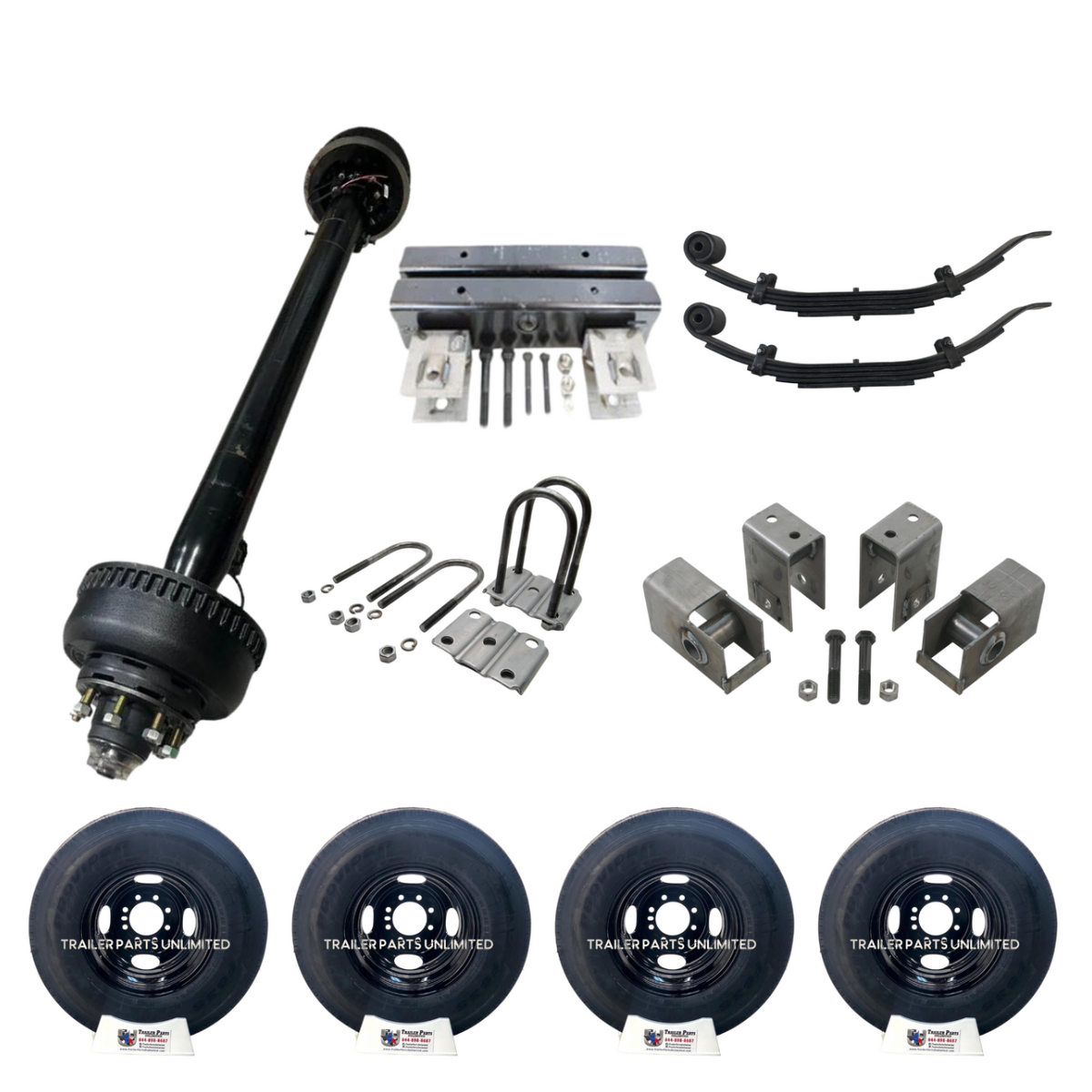 10,000 lb Carter Single Trailer Axle Tire Wheel Kit - 17.5" White Duals