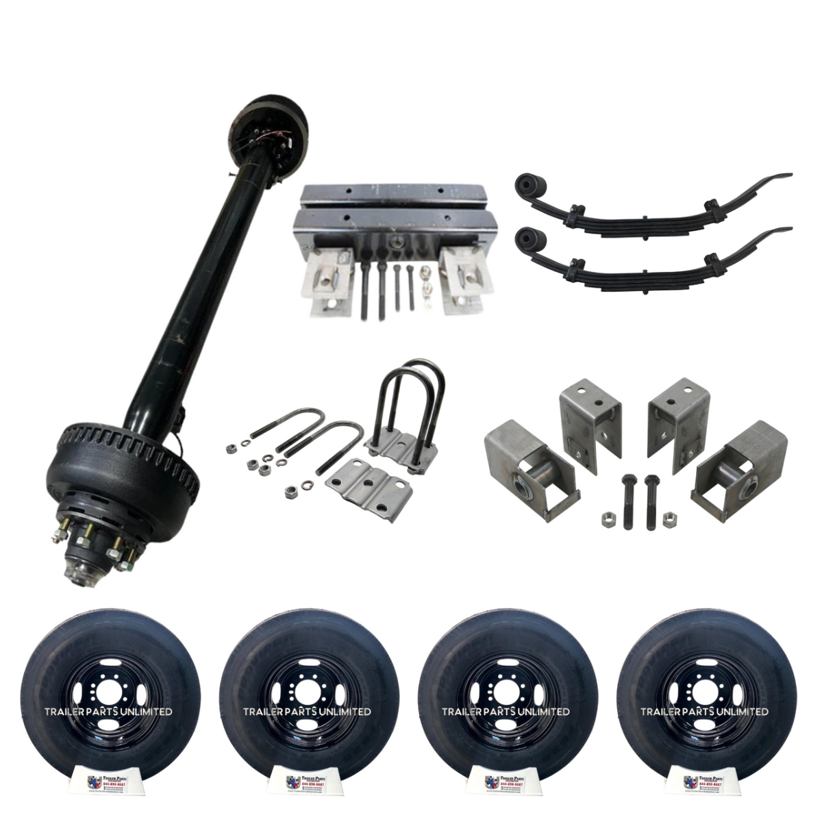 10,000 lb Carter Single Trailer Axle Tire Wheel Kit - 17.5" White Duals