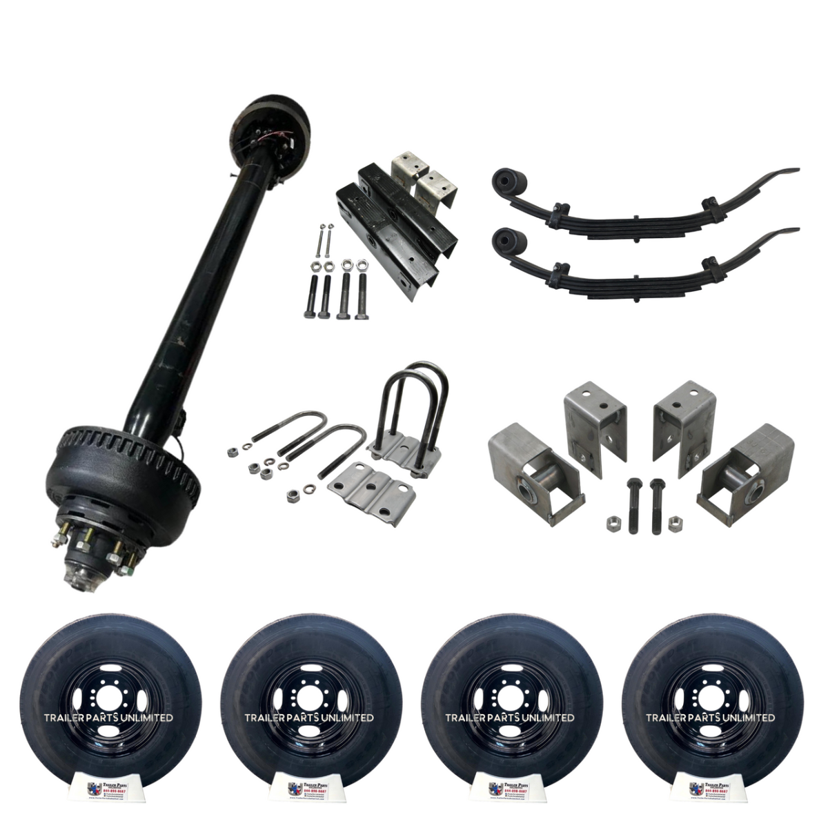 10,000 lb Carter Single Trailer Axle Tire Wheel Kit - 17.5" White Duals